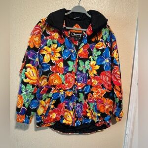 Vintage Obermeyer Ski Jacket Size 12 Floral Hood Full Zip Up